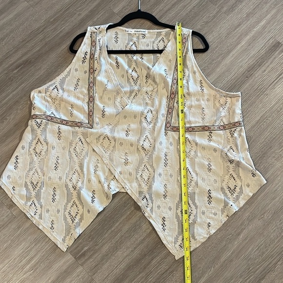 Maurice Women’s Vest Tan XL Lace Draped Open Front Aztec Asymmetrical Bohemian - Picture 13 of 14
